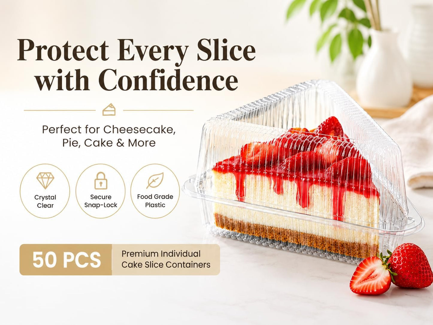 50 Pcs Cake Slice Containers with Lid, Single Clear Plastic Individual Carrier Transparent Disposable Triangle Boxes for Cheesecake, Flan, Cupcake, Dessert Pie Slice - Take Out, Mini Desechables