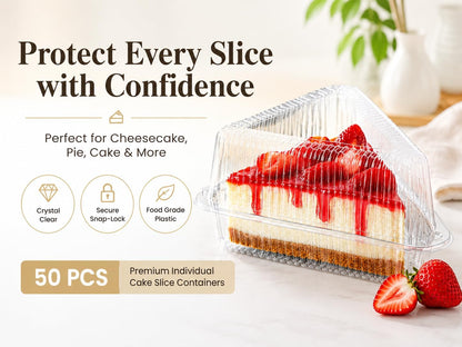 50 Pcs Cake Slice Containers with Lid, Single Clear Plastic Individual Carrier Transparent Disposable Triangle Boxes for Cheesecake, Flan, Cupcake, Dessert Pie Slice - Take Out, Mini Desechables