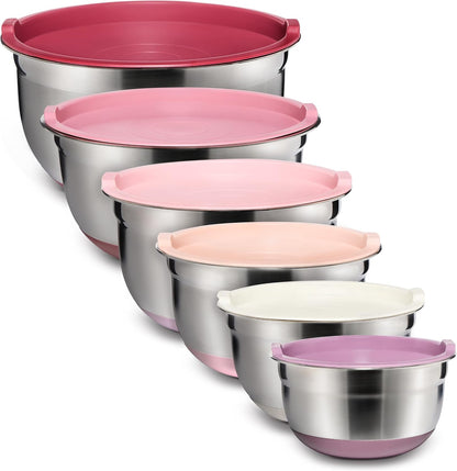 COOK WITH COLOR Stainless Steel Mixing Bowls Set with Lids - Nesting Bowls with Non-Slip Bottom, Sage, 12 Pieces