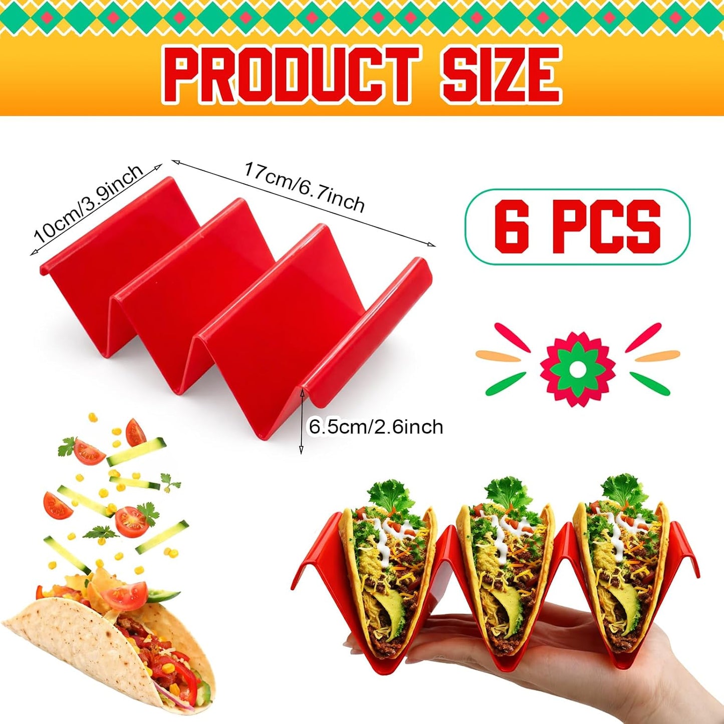 6 Pcs Taco Holder Stands Taco Tuesday Set, Holds Up to 3 Tacos, Premium PP Material Sturdy and Durable, Microwave or Dishwasher Top Rack (Yellow)