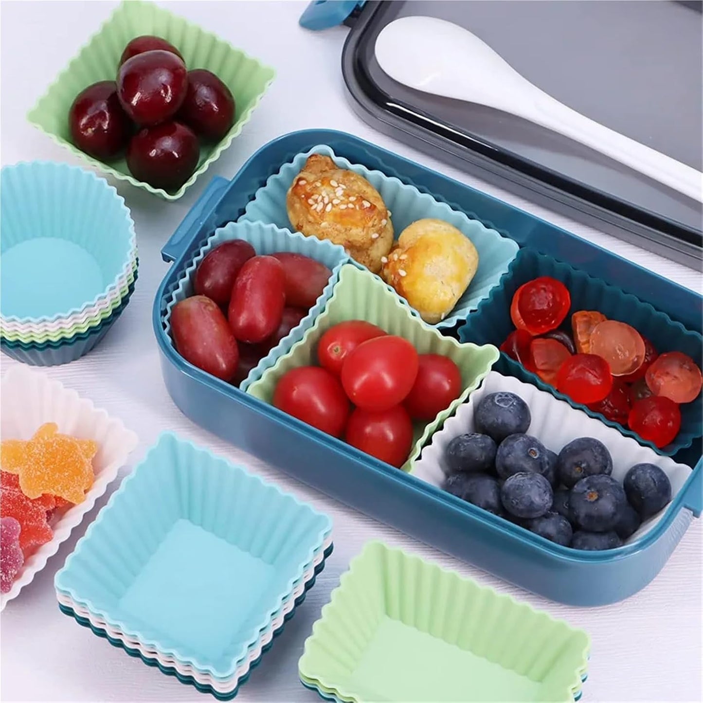 12Pcs Silicone Cupcake Liners Non-Stick Jumbo Reusable Muffin Baking Utensil, Bento Box Dividers, And Lunch Box Organization