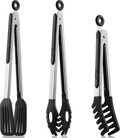 Kitchen Tongs with Silicone Tips, 9" & 12" Silicone Tongs for Cooking