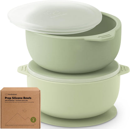 KeaBabies 2-Pack Baby Bowls with Suctions, Lids, Silicone (Terracotta)
