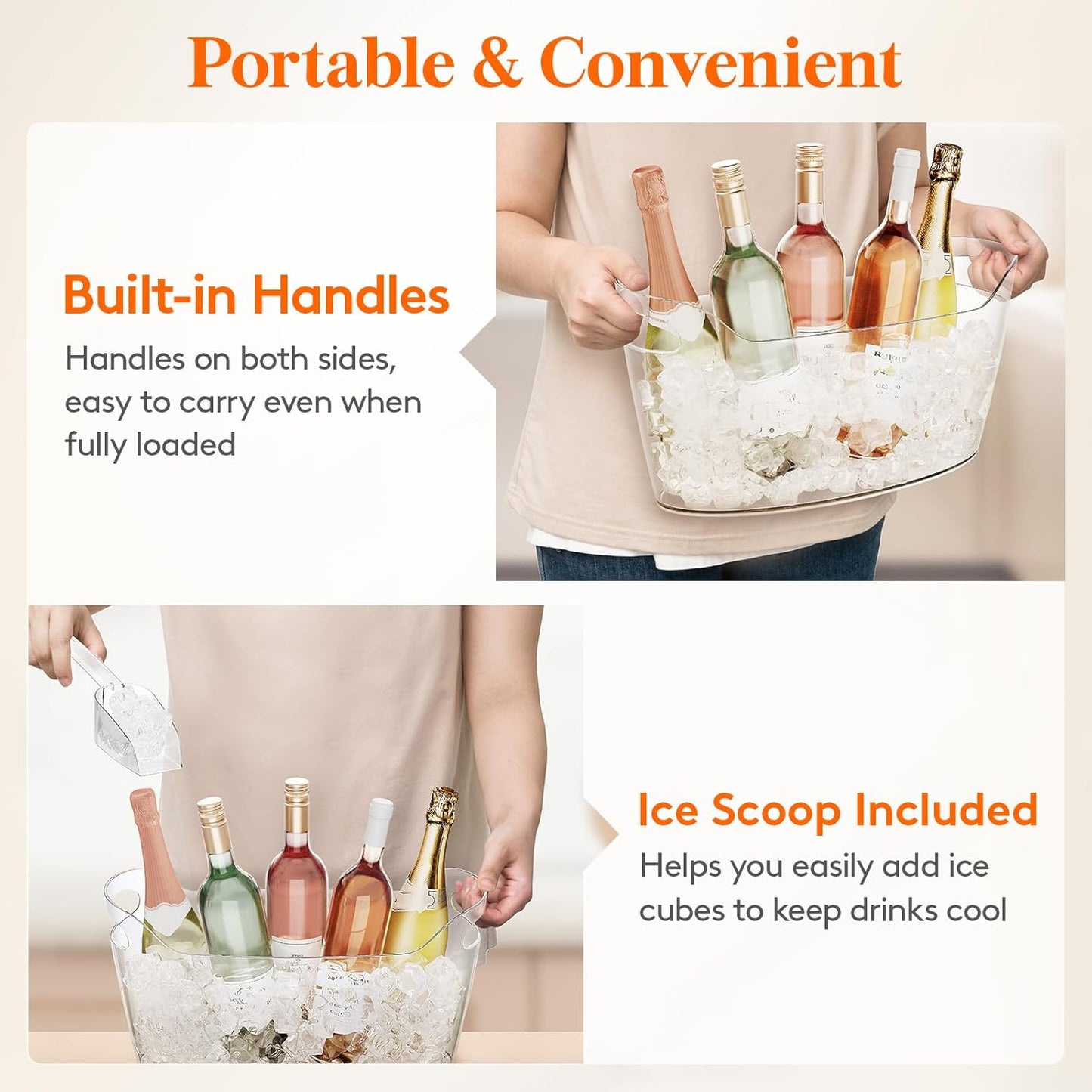 Lifewit 11.5L Ice Bucket for Parties 2 Pcs, Large Portable Drink Bucket for Cocktail Bar, Champagne Cooler for Beverage/Wine/Beer, Mimosa Bar Supplies Chiller Tub with Scoop 38 x18x20 cm/15x7x8 inches