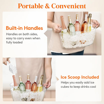 Lifewit 11.5L Ice Bucket for Parties 2 Pcs, Large Portable Drink Bucket for Cocktail Bar, Champagne Cooler for Beverage/Wine/Beer, Mimosa Bar Supplies Chiller Tub with Scoop 38 x18x20 cm/15x7x8 inches