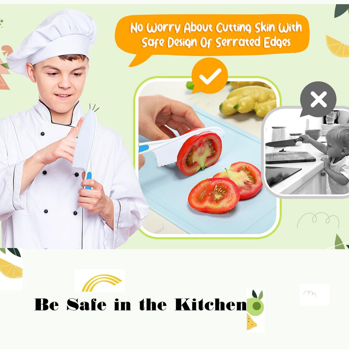 Knives for Kids, 6-Piece Kitchen Cooking and Baking Knife Set, Children's Knives for Real Cooking, BPA-Free Kids' Toddler Tool