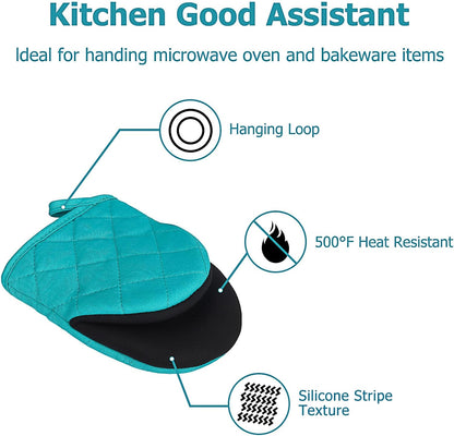 Goldmeet Mini Oven Mitts 2-Pack, 7"x5.5", 500°F Silicone Grip, Gray