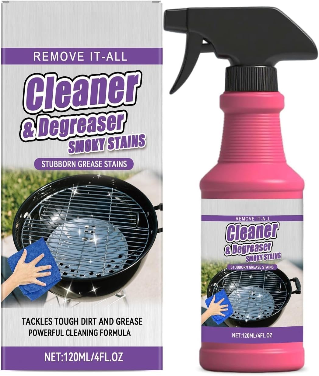 Fast Acting Heavy Duty Grill Degreaser Spray, BBQ Grill Cleaner for Outdoor Grill, Removes Burnt Grease Oil Stains from Grates Oven Smoker Stove, Kitchen Degreaser Cleaning Spray (2pcs)