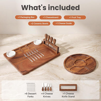 SMIRLY Charcuterie Large Bamboo Cheese Board Set for Serving - House Warming Gifts for New Home, Wedding, Bridal Shower & Birthday, for Women