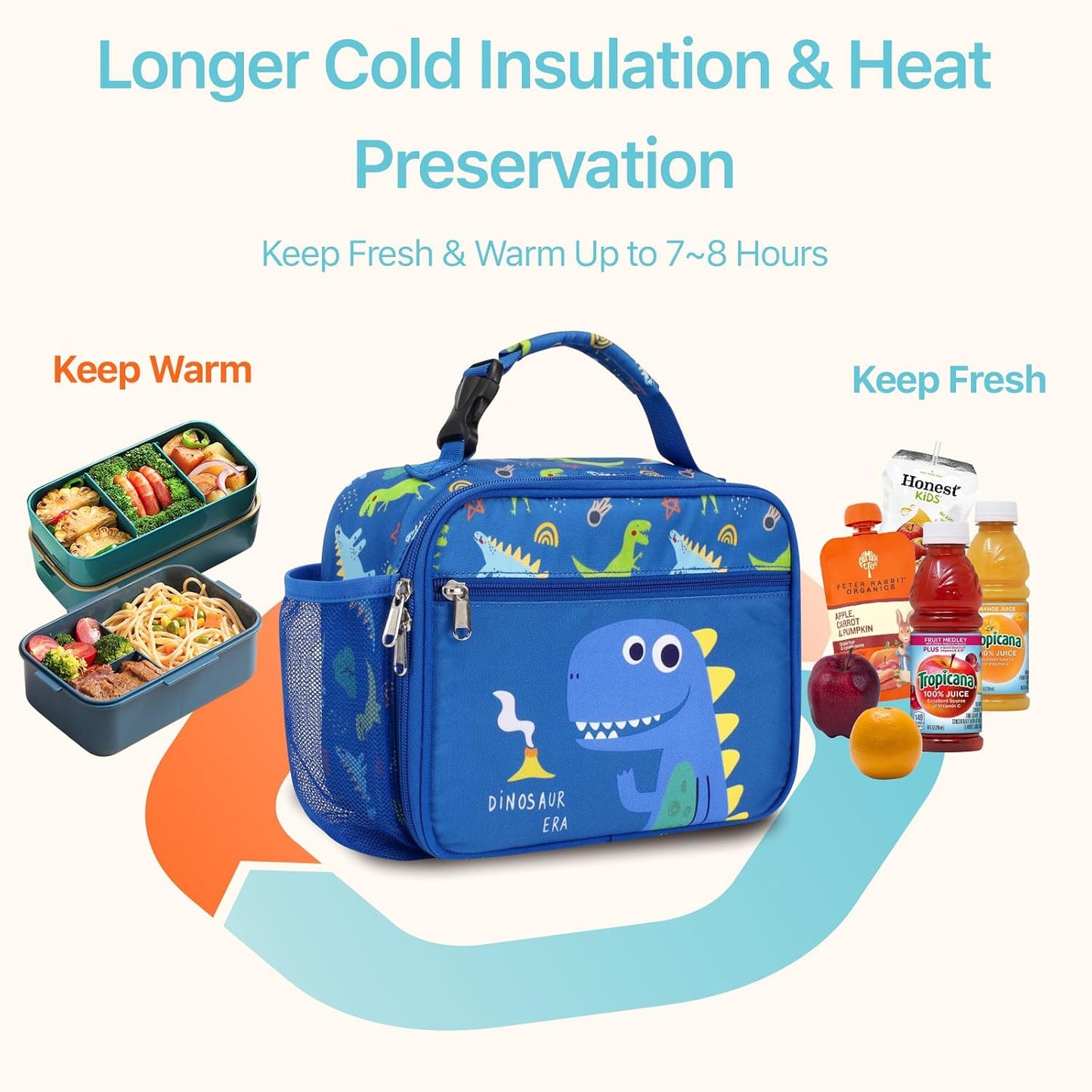 Bagseri Kids Lunch Bag Boys - Thermal Insulated Lunch Box Tote with Water Bottle Holder, Reusable Leak-Proof Kids Lunch Box for Daycare & School, Black Dinosaur (Containers Not Included)
