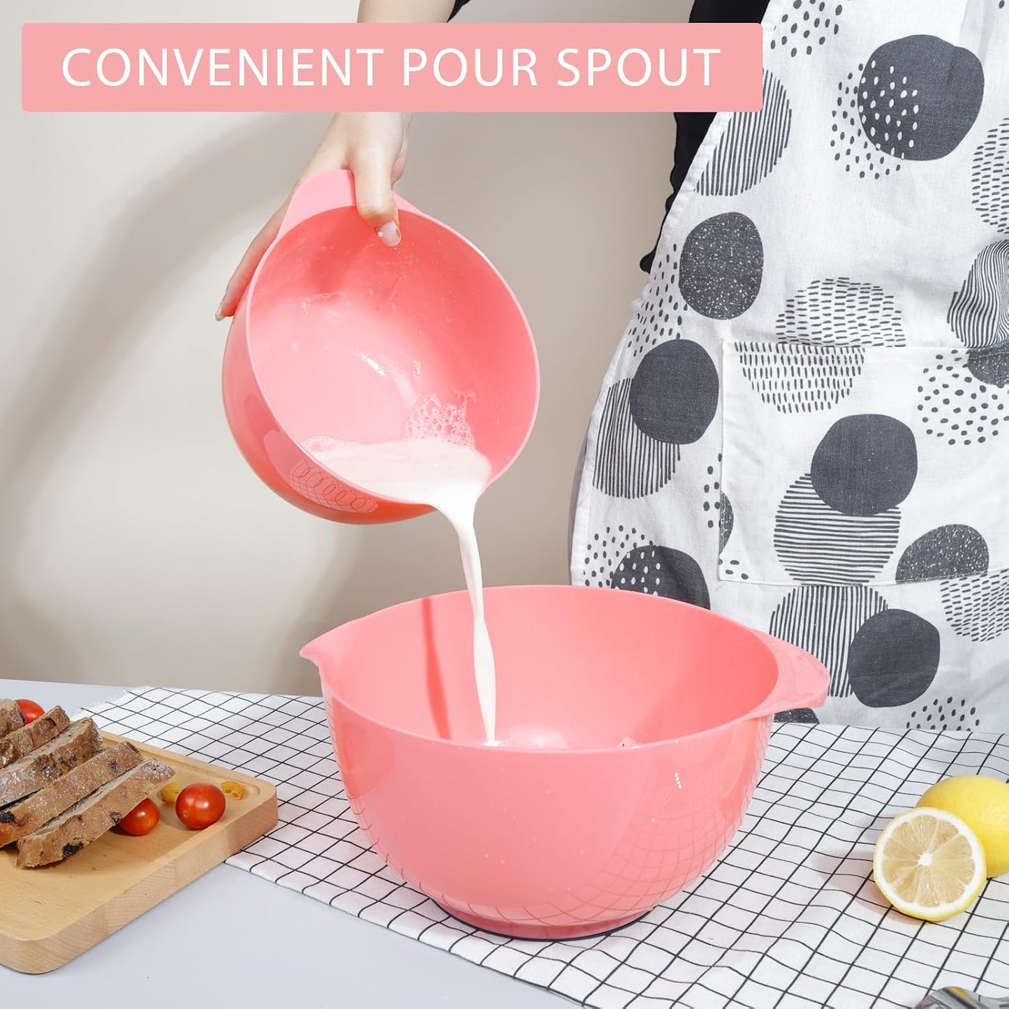 BoxedHome Nesting Plastic Mixing Bowl Set With Pour Spout, Microwave and Dishwasher Safe, BPA free Non-Slip Base, Set of 4 Size 1.7, 2.5, 3.5 and 4.5qt, Great for Prepping, Baking, Cooking (Dark Blue)