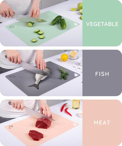 Cutting Boards for Kitchen, Plastic Cutting Board, Dishwasher Safe Cutting Boards with Juice Grooves for Meat, Veggies, Fruits, Easy Grip Handle, Serveware Accessories (Gray)