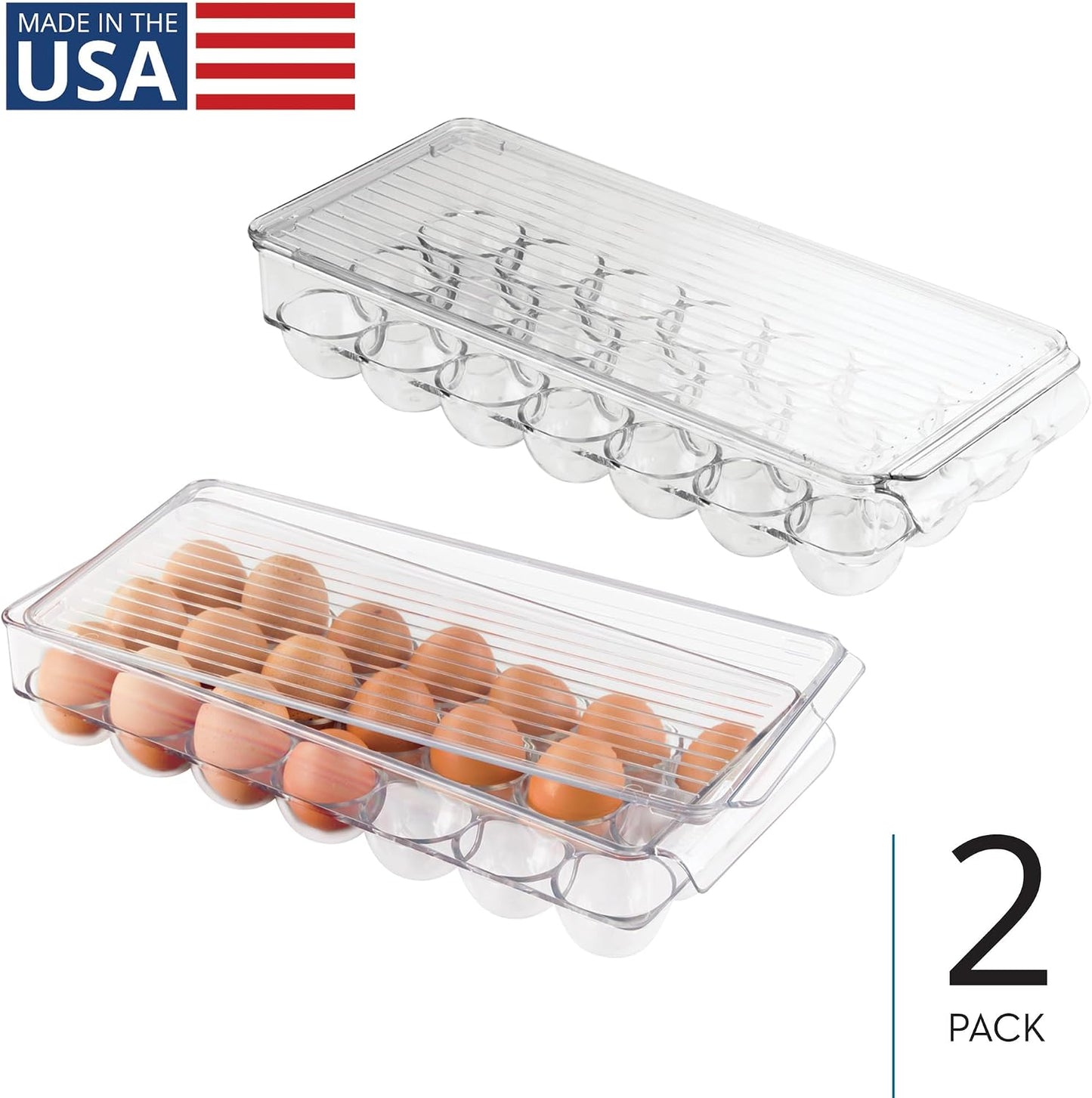 iDesign Clear Plastic Egg Holder for Fridge with Lid - 21 Egg Storage Container Organizer Bin