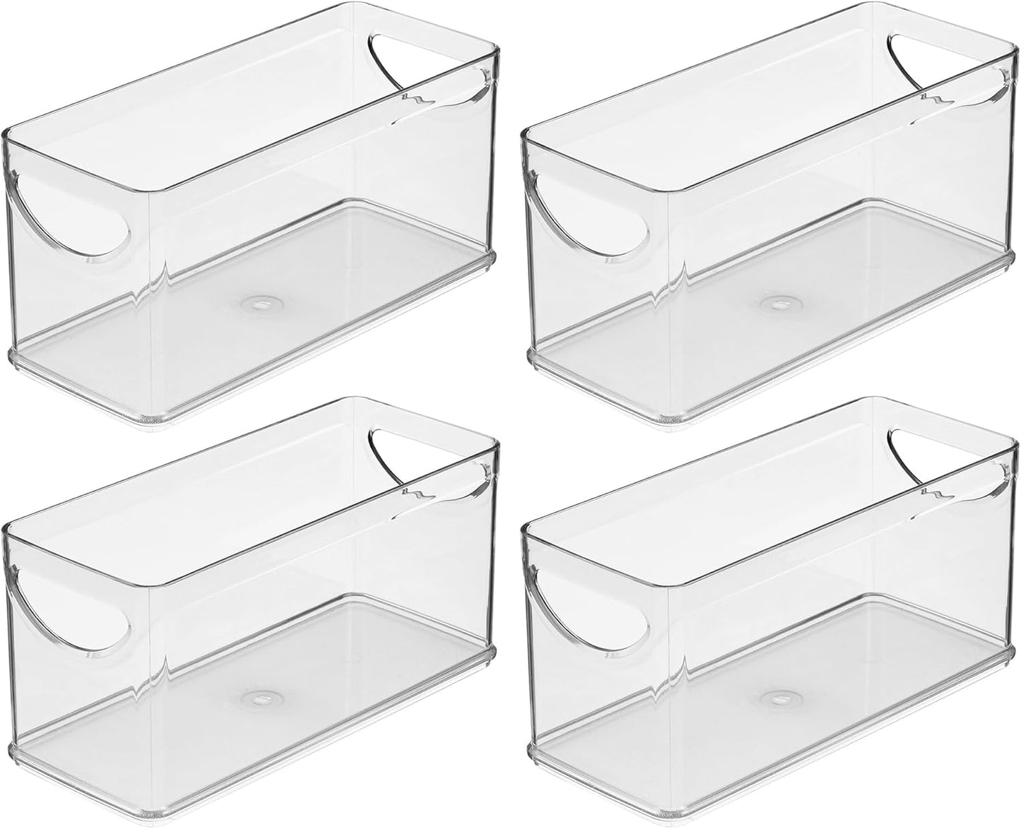 iDesign Narrow Pantry Bin with Handles for Kitchen Cabinets or Fridge, Set of 2, Clear, Made in USA