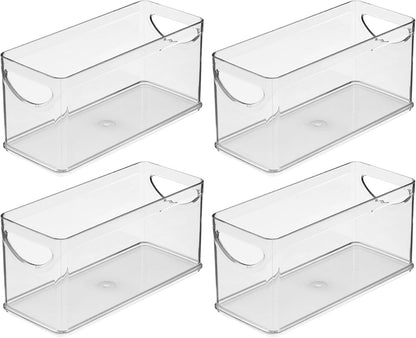 iDesign Narrow Pantry Bin with Handles for Kitchen Cabinets or Fridge, Set of 2, Clear, Made in USA