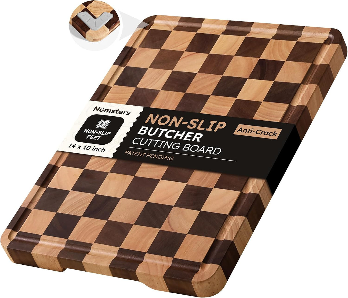 3 Packs Cutting Boards for Kitchen Checkered Cutting Board Acacia Wood Charcuterie Board Serving Heavy Duty Non Toxic Slip Butcher Block Wood Chopping Board with Juice Grooves Handles