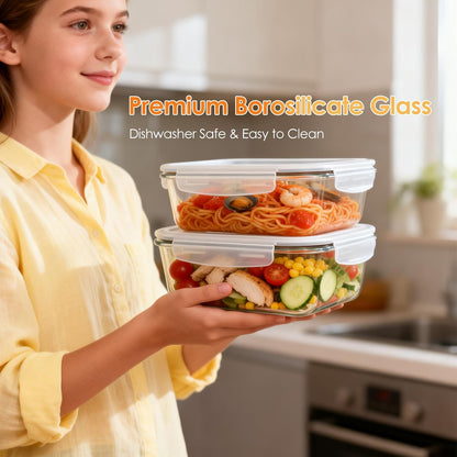 2 Pack 78oz/2300ml Large Glass Storage Containers with Lids, Meal Prep Food Container Set, Airtight Leakproof Snap Lids, BPA Free Borosilicate Glass, Microwave Oven Freezer Dishwasher Safe