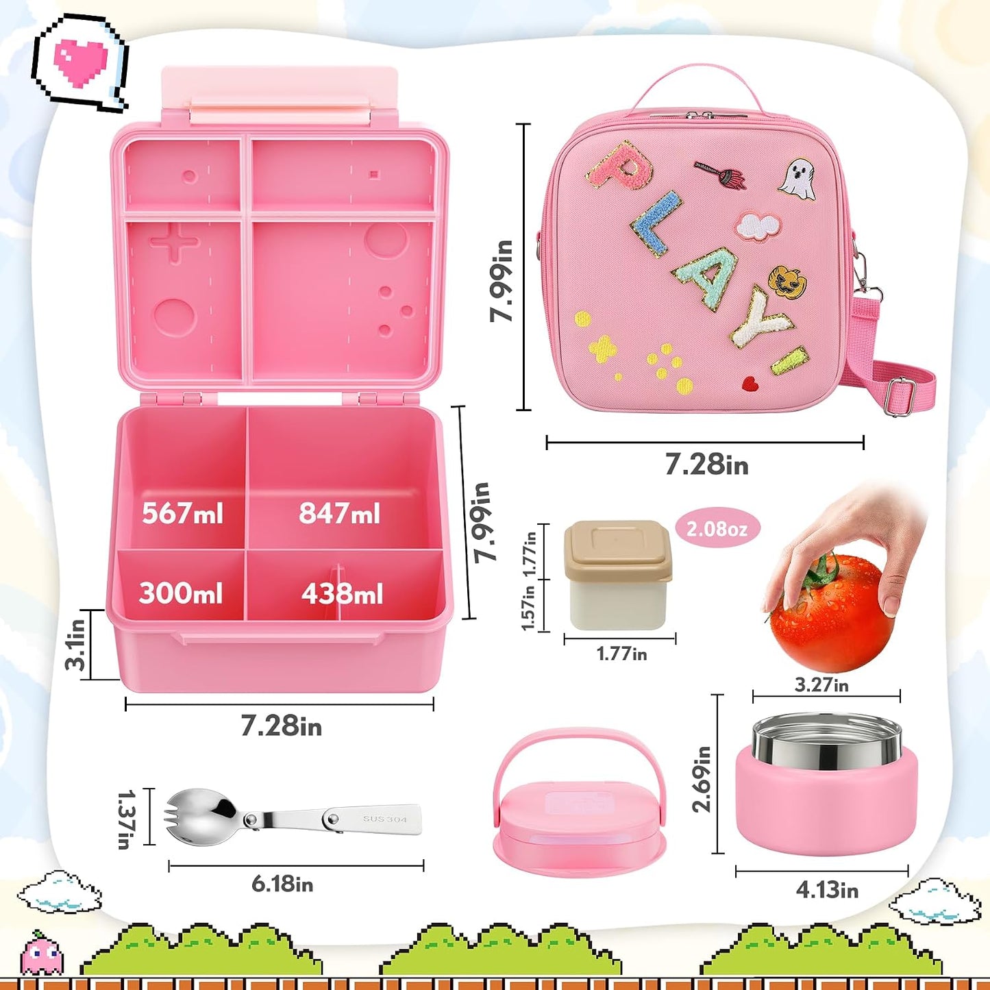 Lunch Box Kids, Leak Proof 5 Compartment Bento Box for Kids, 13oz Thermo for Hot Food Kids Lunch Box,Hot Lunch Box for School Travel