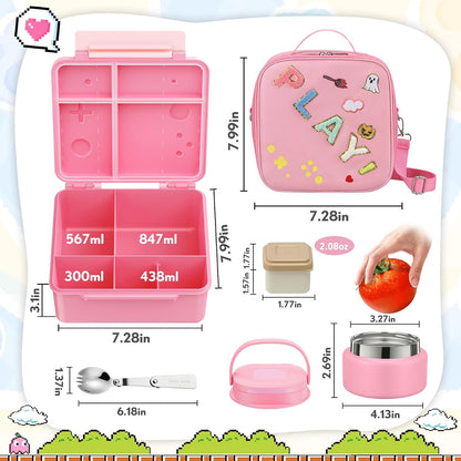 Lunch Box Kids, Leak Proof 5 Compartment Bento Box for Kids, 13oz Thermo for Hot Food Kids Lunch Box,Hot Lunch Box for School Travel
