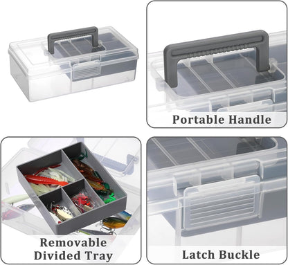 JUXYES Clear Art Craft Supply Storage Bin Sewing Box With Handle Lid | Clear Stackable Latching Craft Storage Bin for School Office, Organizing Stationery, Sewing, Art Craft, DIY Supplies