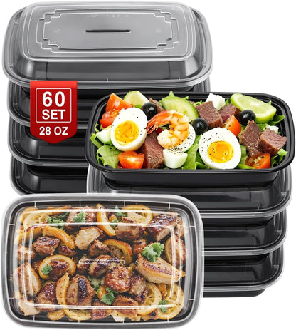NEEBAKE 60 Sets 32oz Meal Prep Containers 2 Compartment - Plastic Food Storage Containers 2 Compartments with Lids