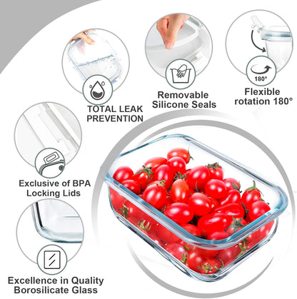 VERONES 5 Pack 36 OZ Glass Meal Prep Containers, Airtight Glass Lunch Containers Set, Glass Food Storage Containers with Lids,Exclusive of BPA, for Microwave, Oven, Freezer & Dishwasher Friendly,Grey
