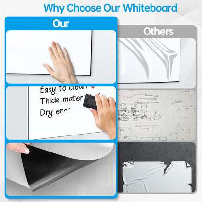 CUHIOY Dry Erase Self Adhesive Magnetic Whiteboard Sticker on Any Smooth Surface, Stain Resistant 17x12 Fridge Whtieboard Magnet Sheet, Used as Weekly Meal Planner Reminder Notice 3 Marker Pens
