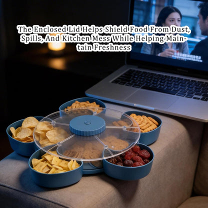 Spinning Divided Serving Tray that Spins, Swivel Spinning Rotating Snack Tray, Divided Spin and Snack Trays, Spin-to-Open Multi-Compartment Food Organizer Snack Box Spinner (1)