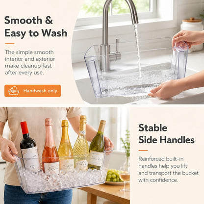 Tchrules 12L Clear Ice Bucket for Parties, 2 Pack (16.3x12.2x6.69 inch) | Large Portable Drink Bucket ,Champagne Cooler for Beverage/Wine/Beer, Mimosa Bar Supplies, Party & Bar Beverage Tub