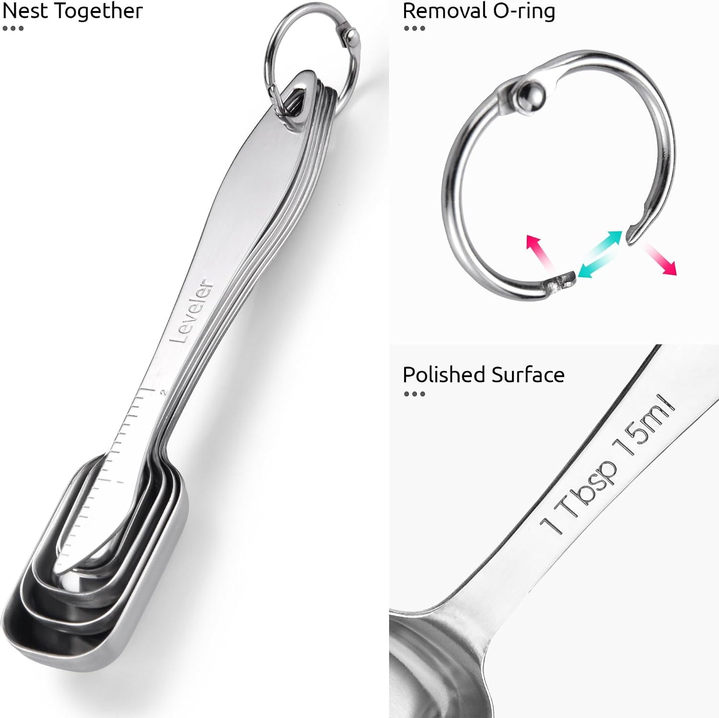 Measuring Spoons: U-Taste 18/8 Stainless Steel Measuring Spoons Set of 9 Piece: 1/16 TSP, 1/8 TSP, 1/4 TSP, 1/3 TSP, 1/2 TSP, 3/4 TSP, 1 TSP, 1/2 tbsp & 1 tbsp Dry and Liquid Ingredients