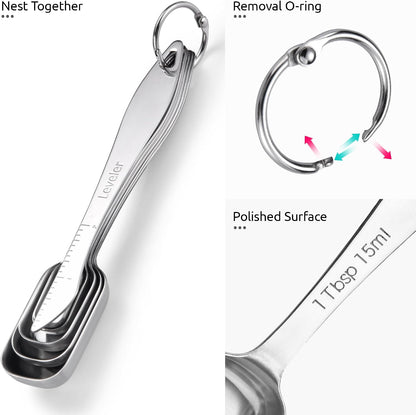 Measuring Spoons: U-Taste 18/8 Stainless Steel Measuring Spoons Set of 9 Piece: 1/16 TSP, 1/8 TSP, 1/4 TSP, 1/3 TSP, 1/2 TSP, 3/4 TSP, 1 TSP, 1/2 tbsp & 1 tbsp Dry and Liquid Ingredients