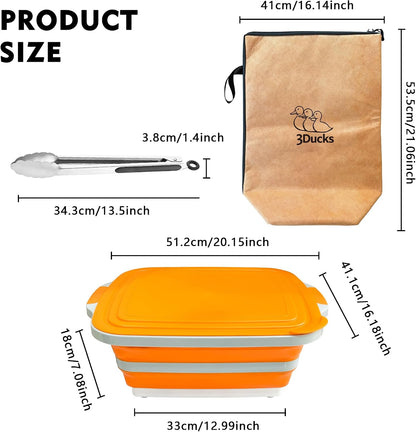 Collapsible BBQ Prep Tub 8L Black | Portable Meat Marinating Container with Locking Cutting Board Lid, BBQ Tongs, 2 Meat Shredding Claws & 2 Heat-Resistant Grill Gloves for Camping & Grilling