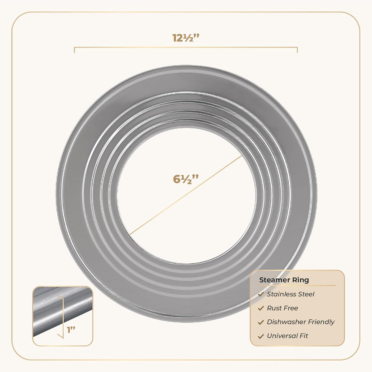 Prime Home Direct Stainless Steel Steamer Ring | Fits 7 to 12-Inch Bamboo Steamer Basket | Steaming Ring for Asian Chinese Wok, Food, Dumpling, Dim Sum, Steam Pot Accessories Metal Cooking Rim Adapter