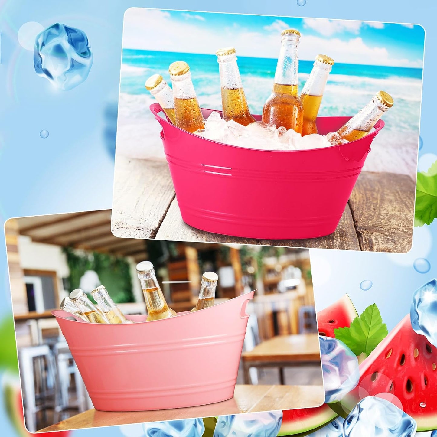 Patelai 6 Pcs Ice Buckets Bulk, Plastic Ice Buckets with Handles, Oval Storage Tub, Large Capacity Drink Tub for Party Bar Wine Beer Champagne Beverage Bottle Cooler(4.5 Liter,Clear)