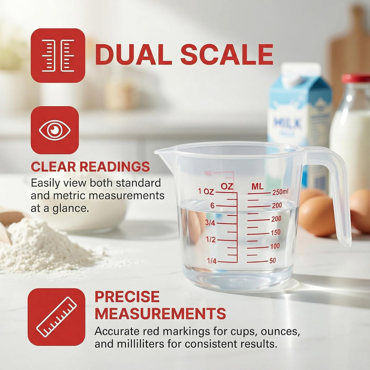 1 Cup/8 Oz Plastic Measuring Cups With Spout And Handle