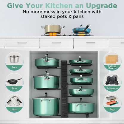 ORDORA Pots and Pans Organizer Under Cabinet 16.6", 8-Tier Adjustable Rack