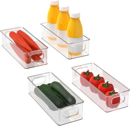 Set of 8 Refrigerator Pantry Organizer Bins - Stackable Fridge Organizers with Handles for Pantry, Freezer, Kitchen, Countertops, Cabinets - Clear Plastic Food Storage Bins