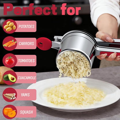 Large 15oz Potato Ricer for Mashed Potatoes, Heavy Duty 18/8 Stainless Steel Potato Masher for Baby Food & Spaetzle Maker, Masher and Ricer Kitchen Tool, Press and Mash Kitchen Gadget, Black