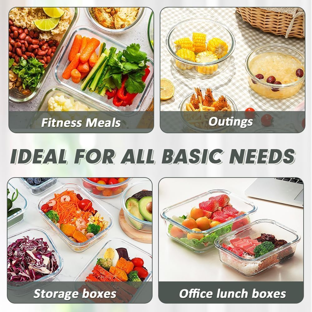 VERONES 30 Pieces Glass Meal Prep Containers Set, Stackable Glass Food Storage Containers with Lids-Airtight Lunch Containers，for Microwave, Oven, Freezer & Dishwasher,Grey