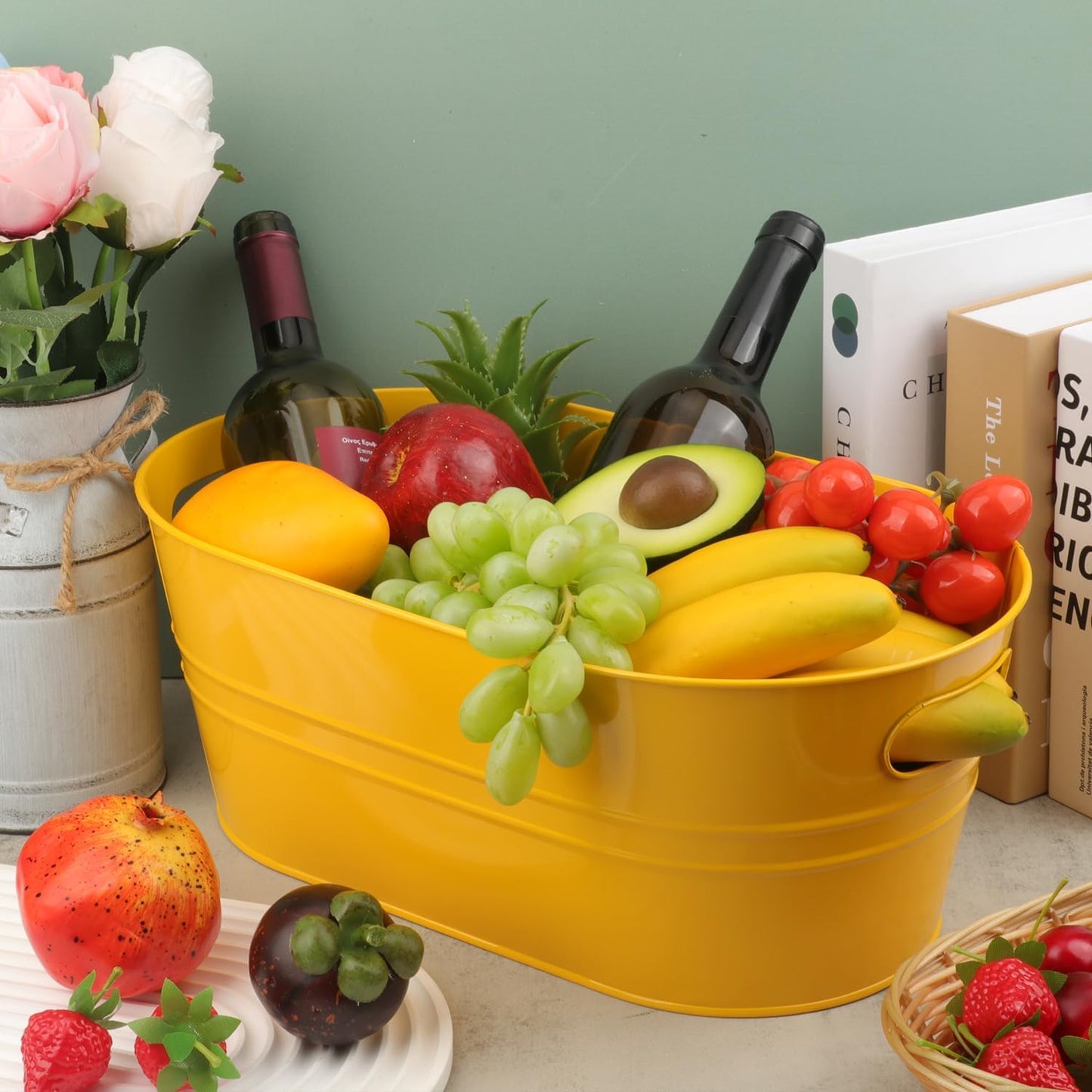 3 Pack 15.3" x 9" x 6" Yellow Metal Galvanized Tub with Handles, 3 Gallon Large Beverage Tubs for Parties, Beer, Wine, and Cocktails, Rust-Proof and Durable Ice Buckets