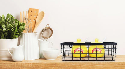ShabbyDecor Metal Wire Basket with Handles Storage Organizer Stackable Organizing bin for Cabinet Shelf Countertop Under Sink Pantry for Kitchen,Bathroom,Laundry Closet, 1 Pack