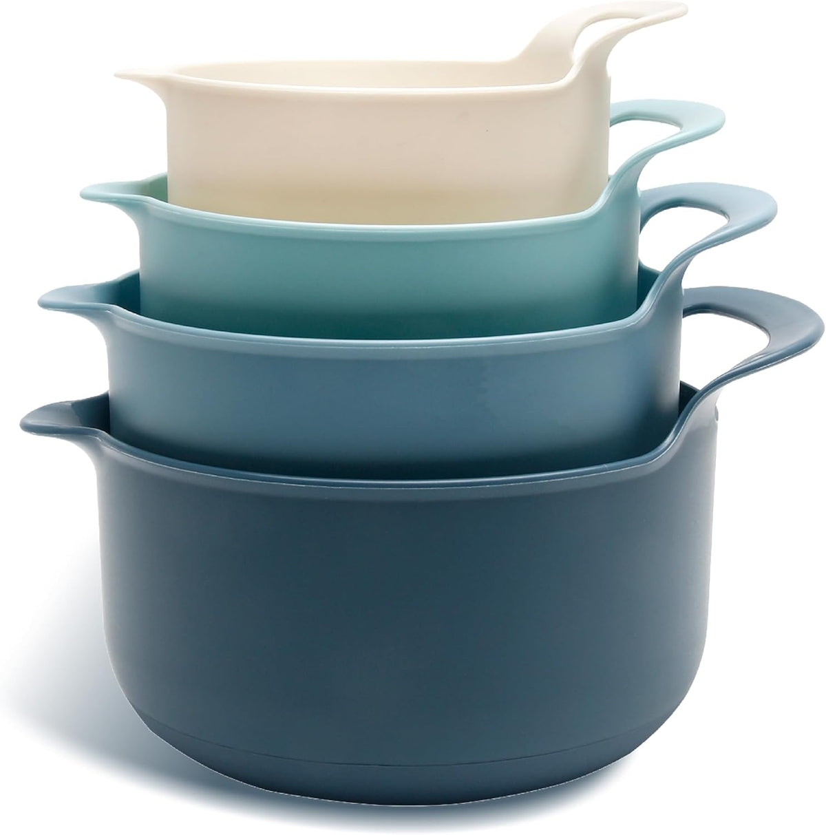 COOK WITH COLOR Nesting Plastic Mixing Bowl Set with Pour Spouts and Handles, Gray, Non-Slip