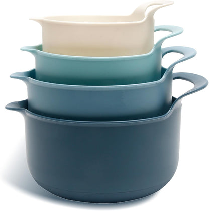 COOK WITH COLOR Nesting Plastic Mixing Bowl Set with Pour Spouts and Handles, Gray, Non-Slip