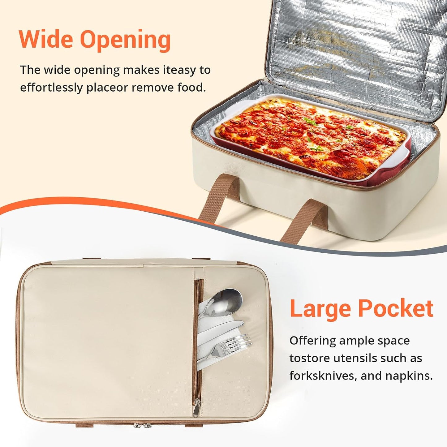 Insulated Casserole Carrier for Hot or Cold Food,Pie Carrier Bag Lunch Tote for Potluck Parties/Picnic/Cookouts, Fits 9"x13" Baking Dish,Grey