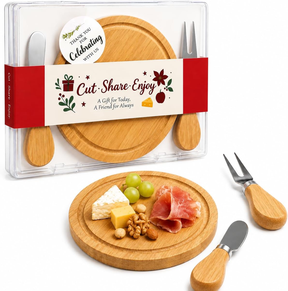 Storage-ready Bamboo Cheese Board Set, 6-Inch Mini Personal Charcuterie Tray, Gift-ready for Wedding, Bridal & Baby Shower Party