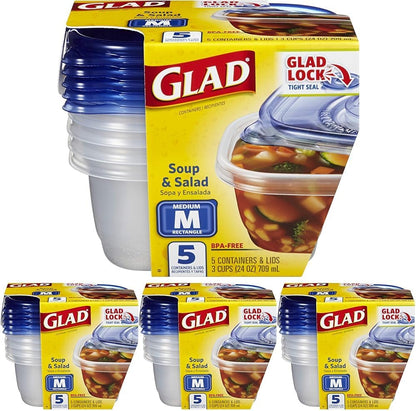 Glad GladWare Tall Entree Food Storage Containers with Lids, Large Square BPA Free Plastic for Meal Prep and Lunches, Lock Tight Seal, Microwave and Dishwasher Safe, 42 Oz, 3 Count