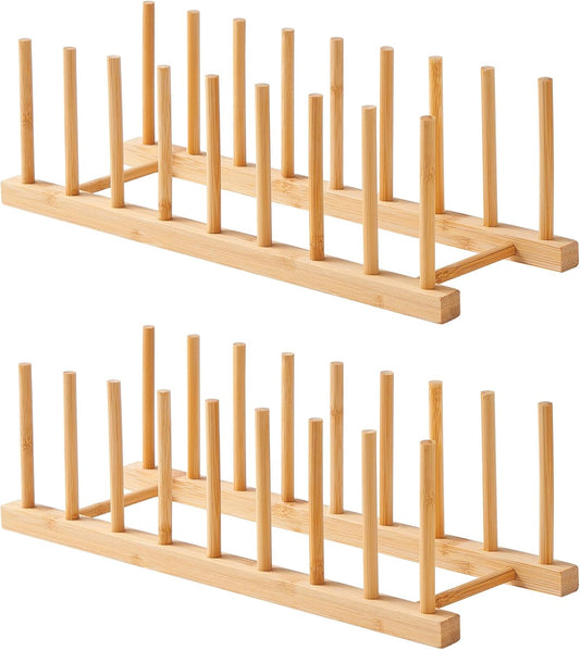 Bamboo Wooden Dish Rack-Pot Lid Plate Rack Organizer Holder for Cabinet