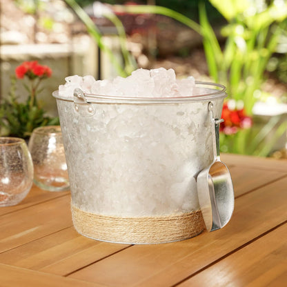 Twine Insulated Ice Bucket with Lid, Scoop & Handles for Beer, Wine, Champagne, Beverages, 1 Gal Galvanized Metal Bucket, Steel Ice Container for BBQs, Indoor & Outdoor Party Supplies, Bar Accessories