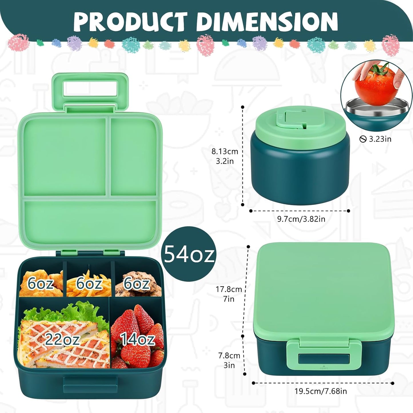 MAISON HUIS Bento Lunch Box with 8oz Soup Thermo and Insulated Lunch Bag, Kids Leakproof Lunch Food Containers with 5 Compartment, Boys Girls Thermo Hot Food Jar for Travel, School, BPA Free (Black)