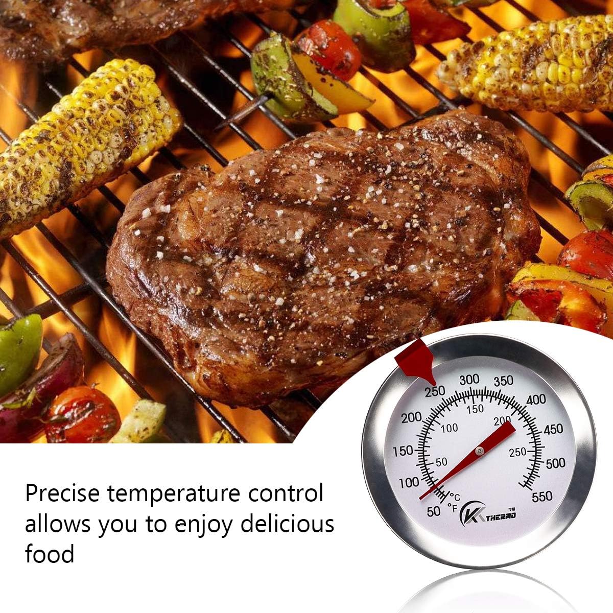 KT THERMO Candy/Deep Fry Thermometer with Instant Read,Dial Thermometer,12" Stainless Steel Stem Meat Cooking Thermometer,Best for Turkey,BBQ,Grill,Analog display
